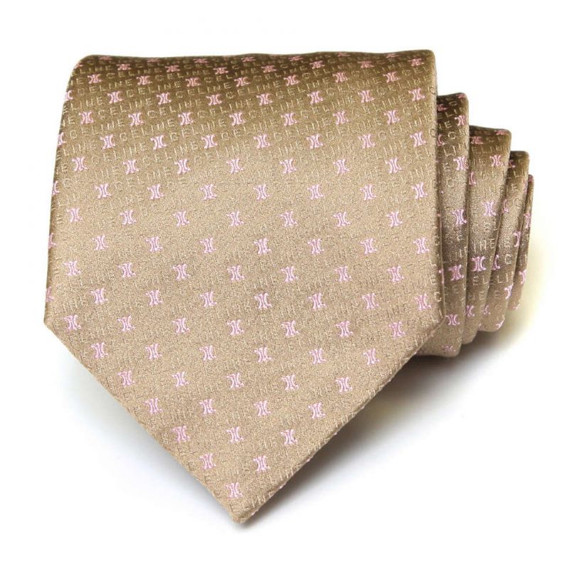Золотистый шёлковый галстук с розовыми лого Celine