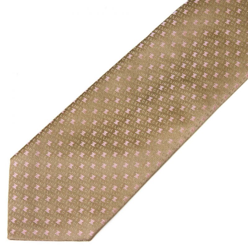Золотистый шёлковый галстук с розовыми лого Celine
