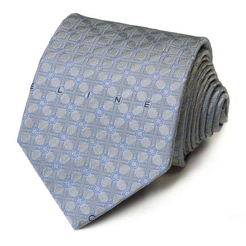 Серо-голубой шёлковый галстук Celine с узором