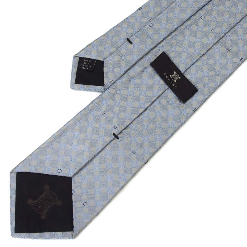 Серо-голубой шёлковый галстук Celine с узором