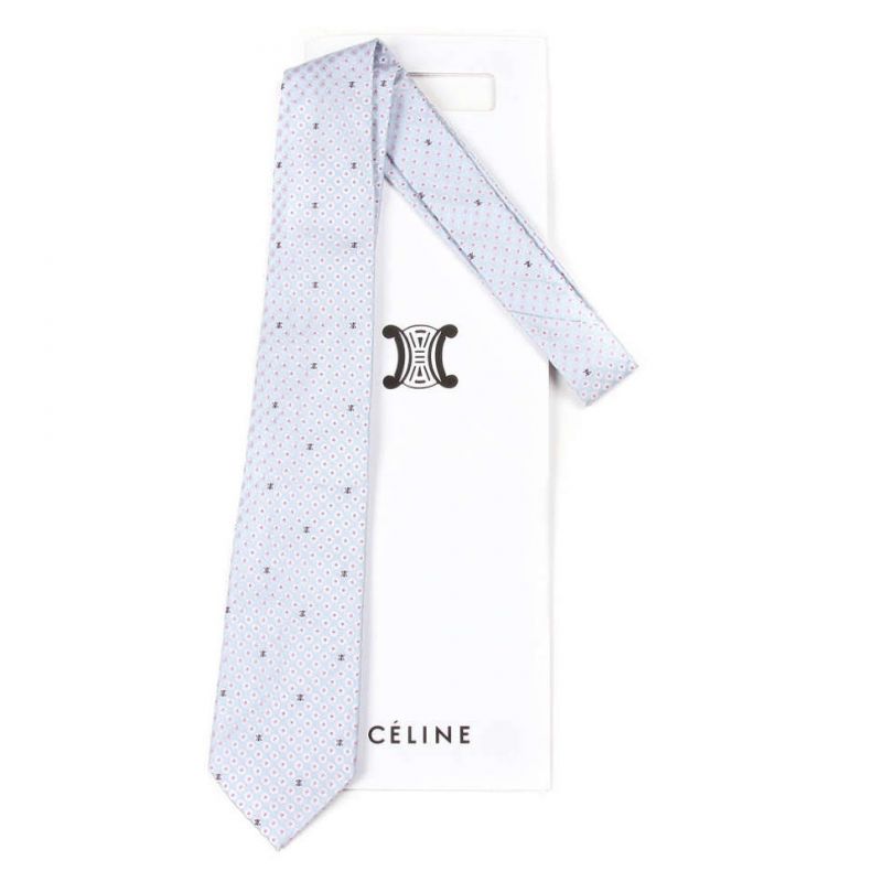 Голубой галстук с сиреневым рисунком Celine из шёлка