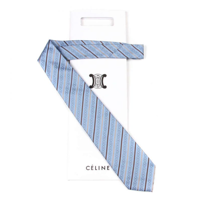 Синий шёлковый галстук Celine в полоску