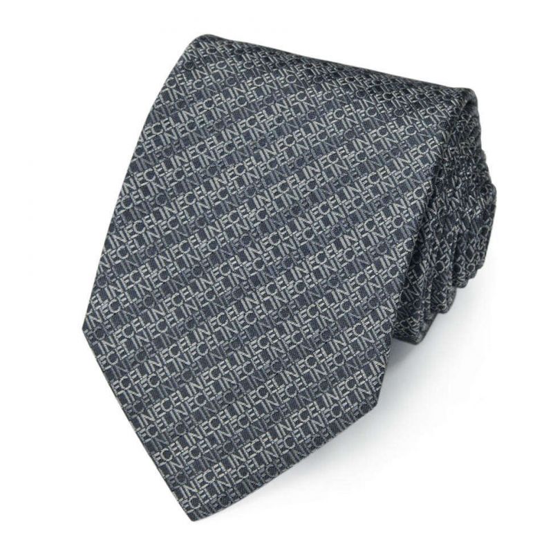 Серый шёлковый галстук с надписями Celine