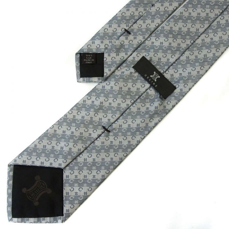 Серый шёлковый галстук с логотипами Celine