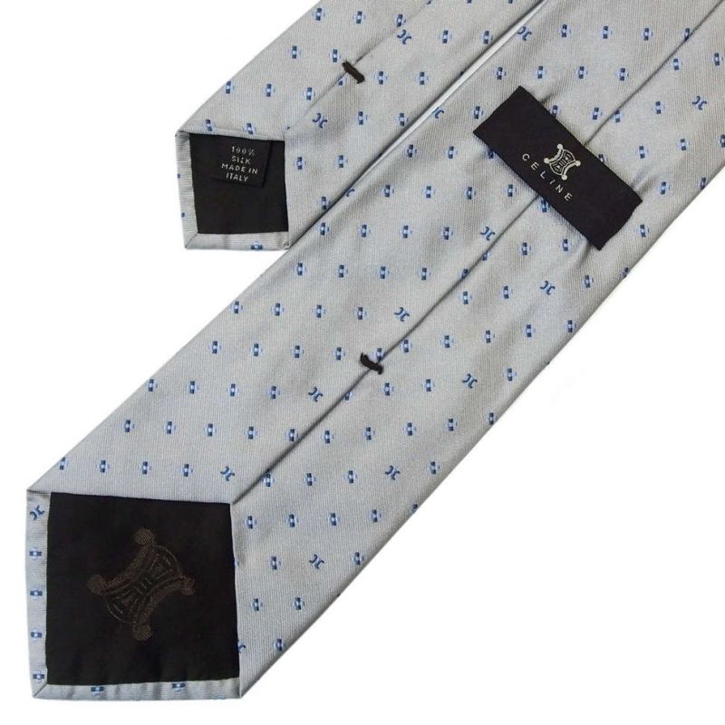 Серый шёлковый галстук Celine с синими клеточками