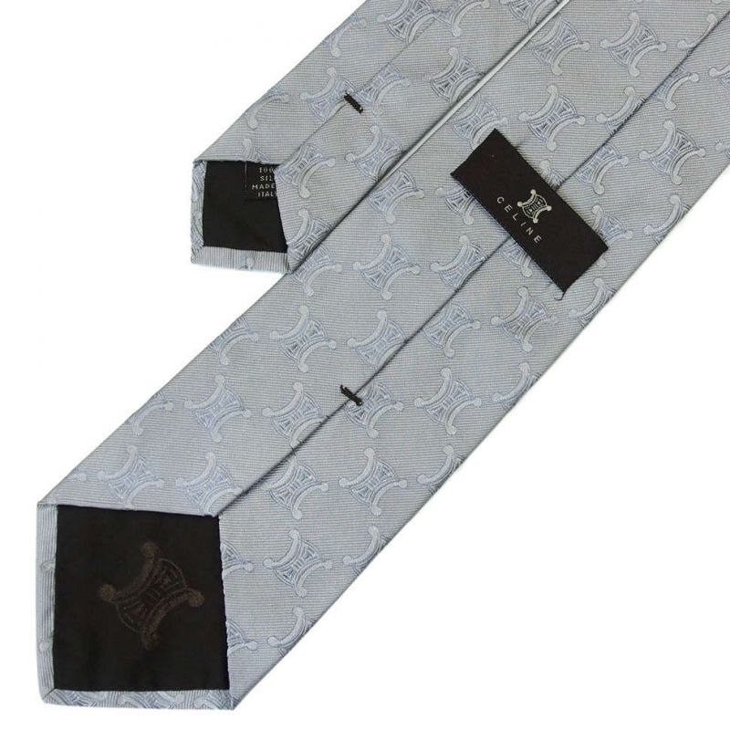 Серый шёлковый галстук с крупными логотипами Celine