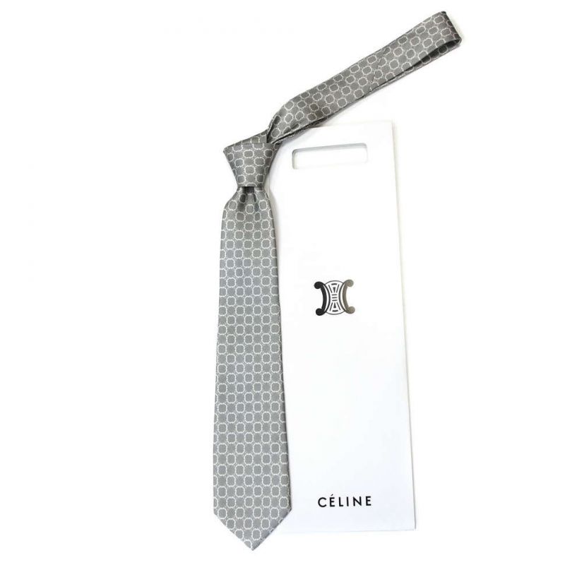Серый шёлковый галстук Celine с зелёным отливом