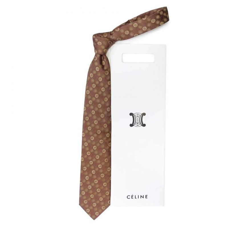 Коричневый шёлковый галстук Celine в горох