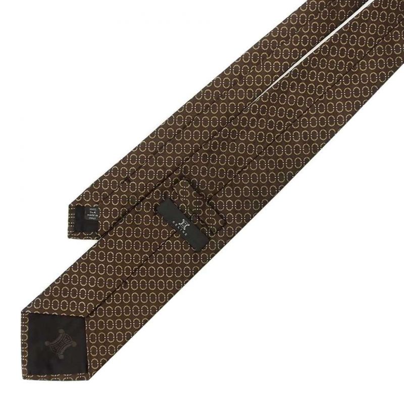 Тёмно-коричневый шёлковый галстук Celine с рисунком