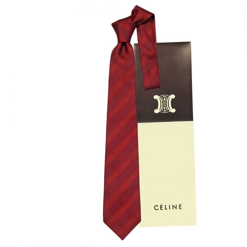 Красный шёлковый галстук в полоску Celine материал с выработкой