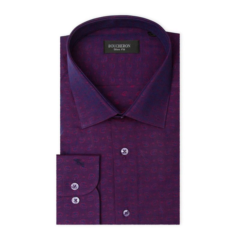Рубашка фиолетовая с огурцами, приталенная