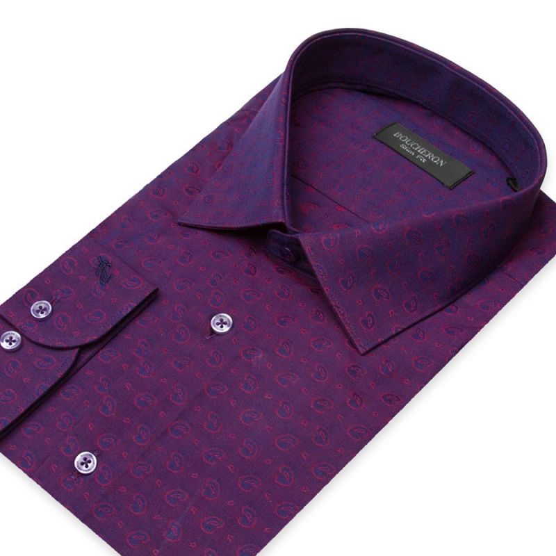 Рубашка фиолетовая с огурцами, приталенная