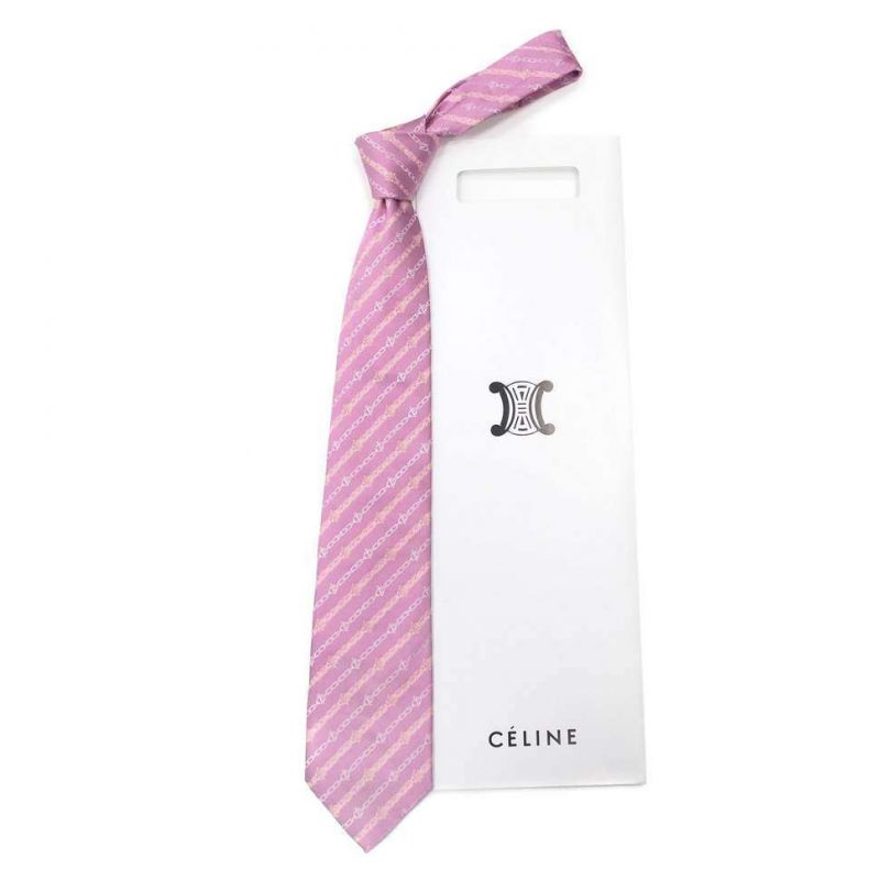 Розовый шёлковый галстук Celine с цепями