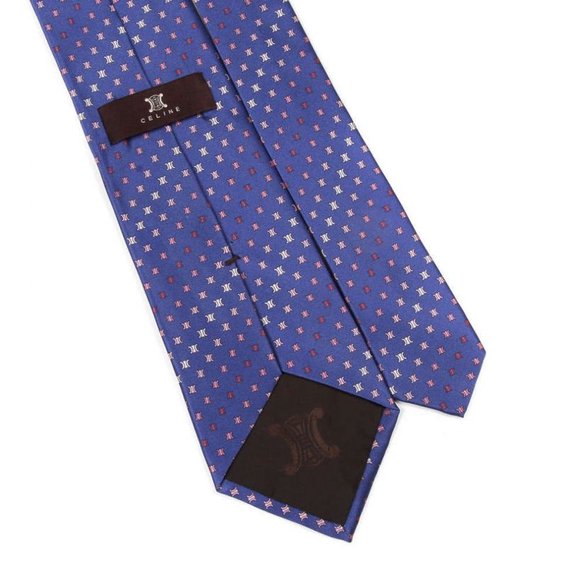 Синий шёлковый галстук с разноцветными логотипами Celine