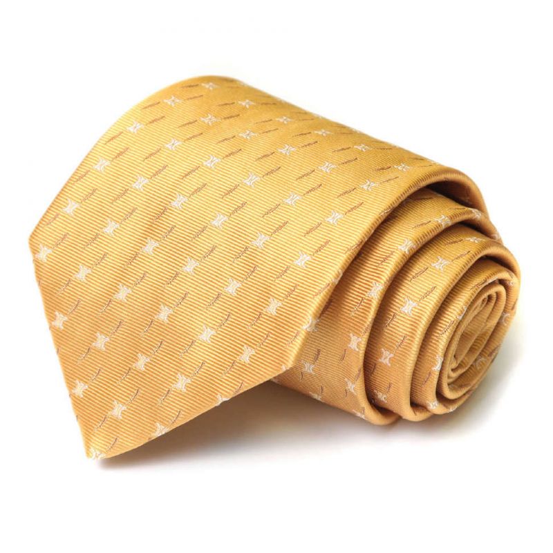 Золотистый шёлковый галстук Celine с чёрточками