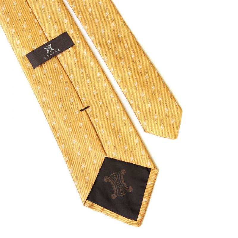 Золотистый шёлковый галстук Celine с чёрточками