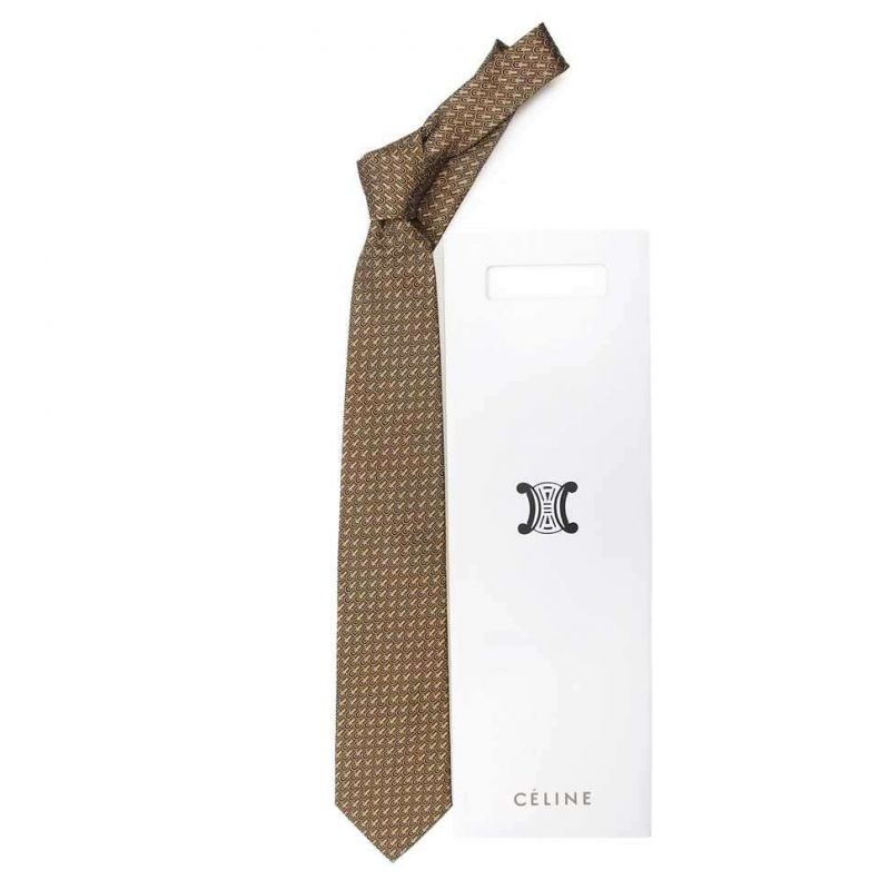 Коричневый шёлковый галстук Celine с рисунками
