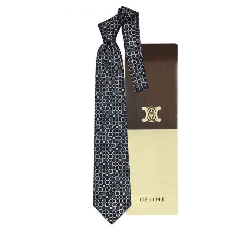 Серый шёлковый галстук Celine с графическим рисунком