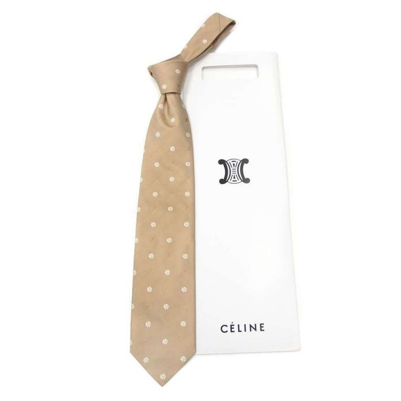 Бежевый шёлковый галстук Celine с цветочками