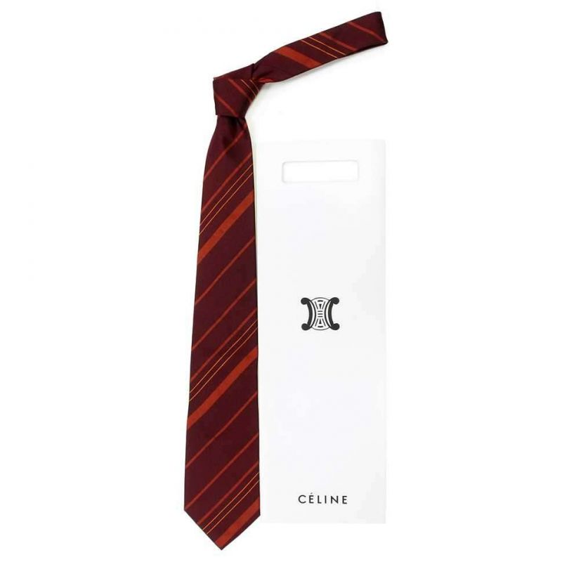 Бордовый шёлковый галстук в полоску Celine