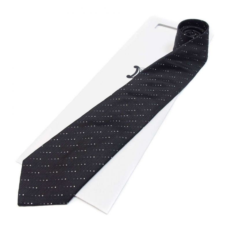 Чёрный шёлковый галстук Celine в горошек