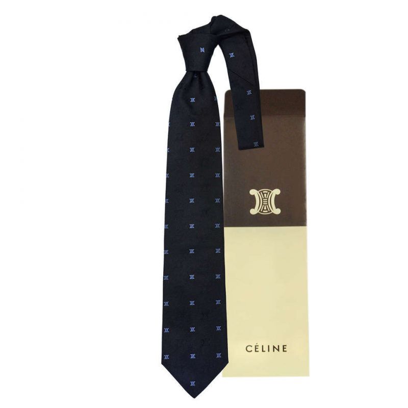 Тёмно-синий шёлковый галстук Celine в клетку