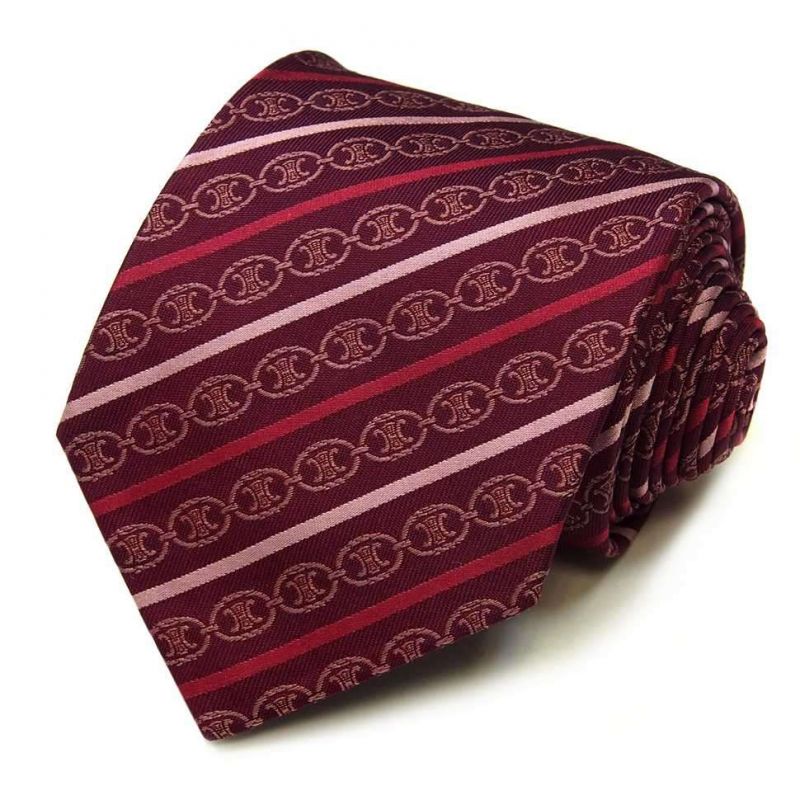 Бордовый шёлковый галстук Celine в полоску