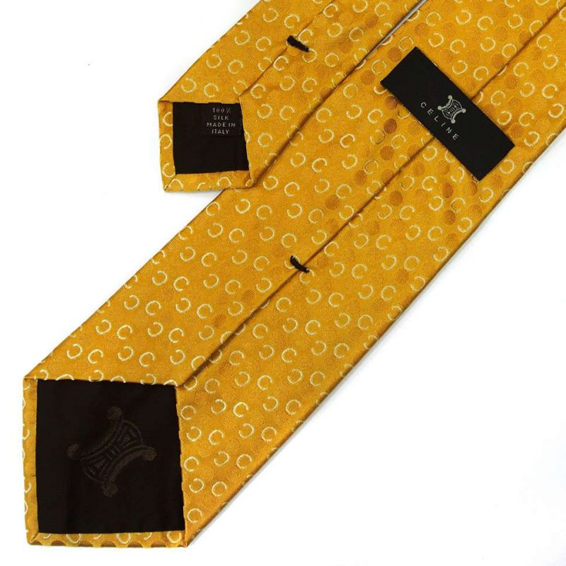 Жёлтый шёлковый галстук Celine в горошек