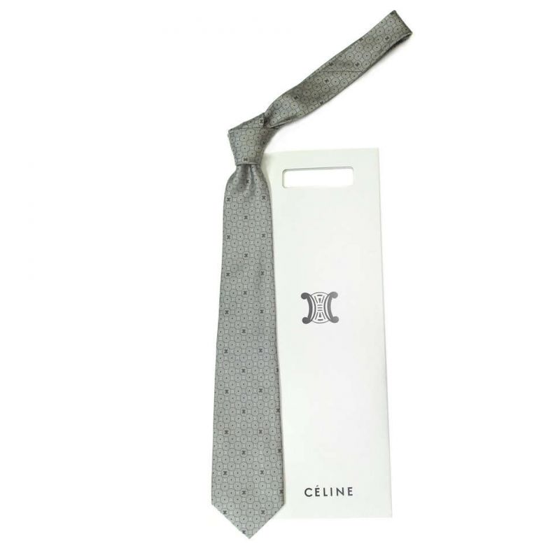 Серый шёлковый галстук Celine в кружок