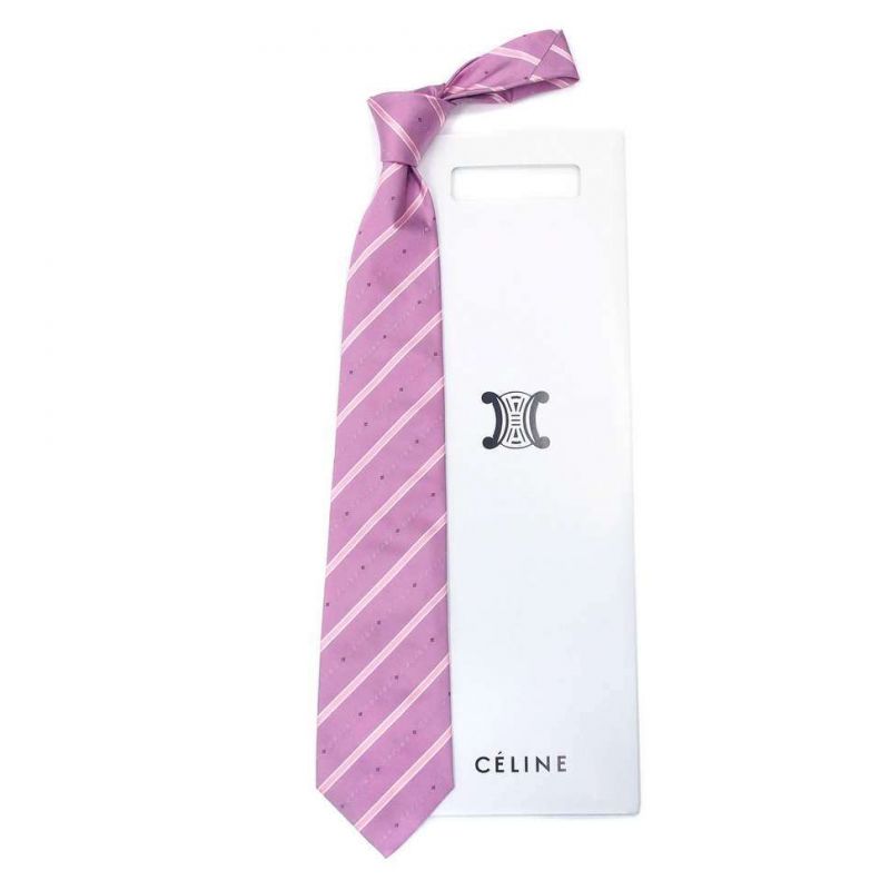 Розовый шёлковый галстук Celine в тонкую полоску