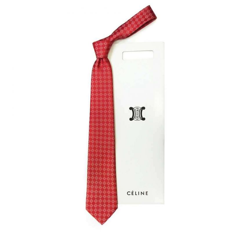 Красный шёлковый галстук Celine с узором из логотипов