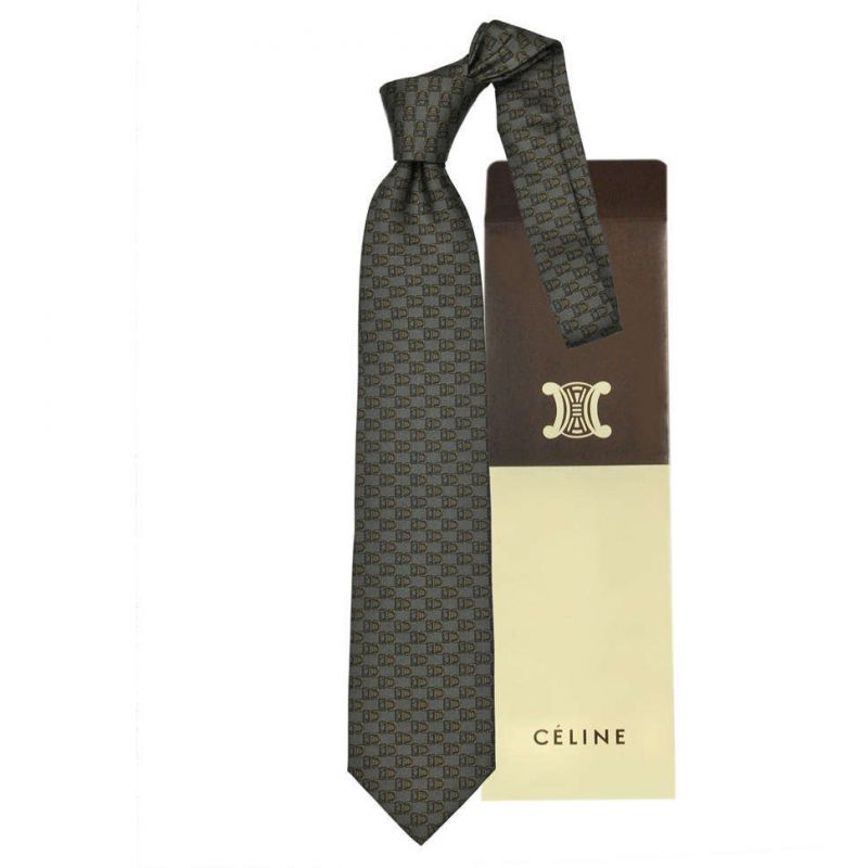 Серый шёлковый галстук Celine с рисунком