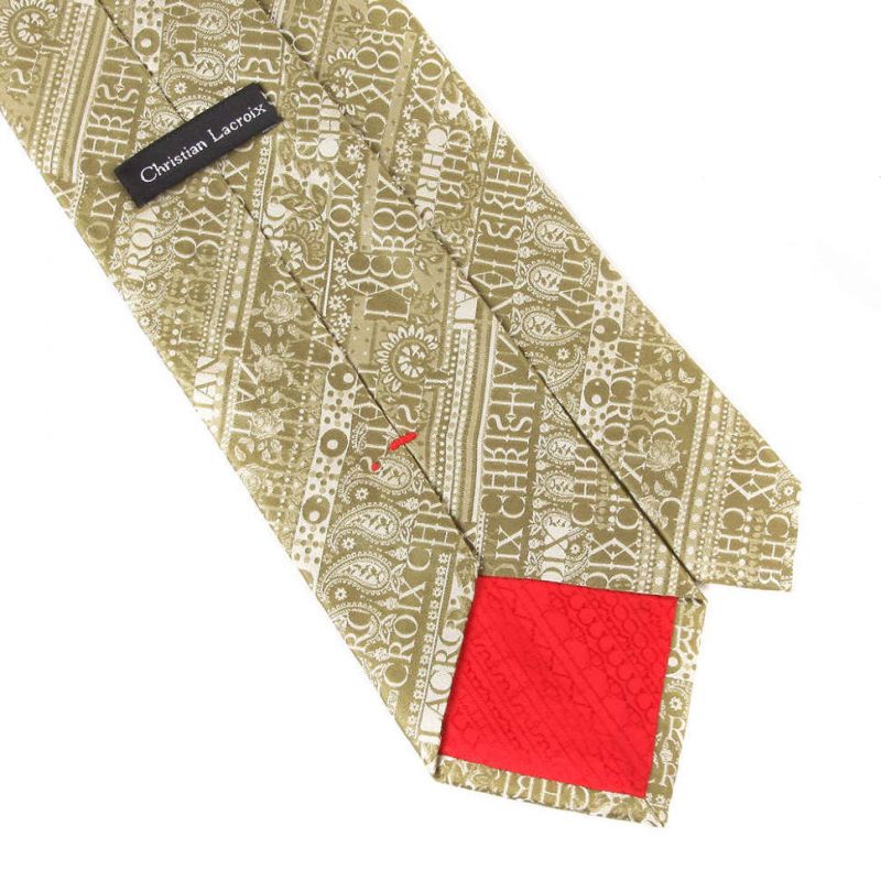 Оливковый галстук Пейсли с надписями Сhristian Lacroix