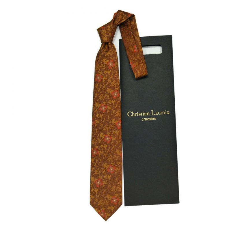 Коричневый галстук Сhristian Lacroix с растительным узором
