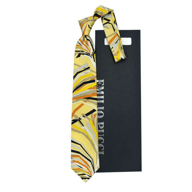 Жёлтый галстук Emilio Pucci с цветными ломаными линиями