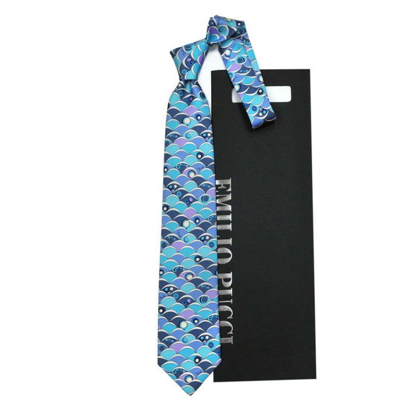 Голубой галстук Emilio Pucci с цветными чешуйками