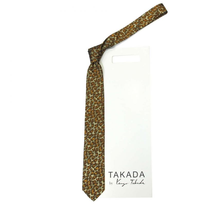 Коричневый галстук Kenzo Takada с леопардовым принтом