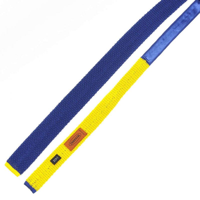 Вязаный галстук Missoni синего цвета с жёлтыми вставками