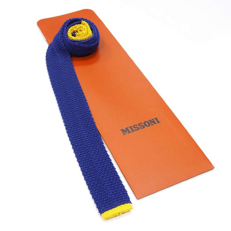 Вязаный галстук Missoni синего цвета с жёлтыми вставками