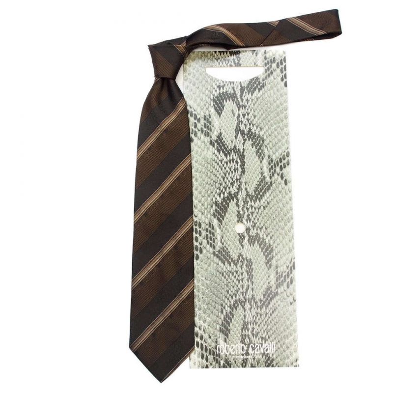 Коричневый галстук Roberto Cavalli в полоску