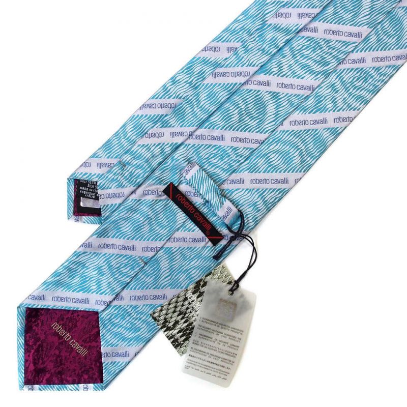 Бирюзовый галстук с надписями Roberto Cavalli