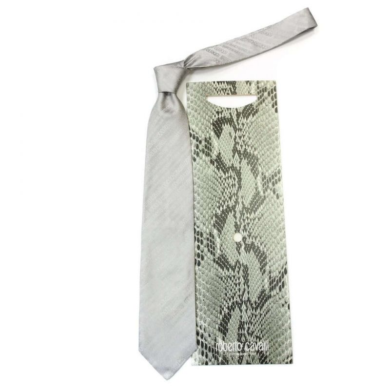 Серебристый галстук с логотипами Roberto Cavalli