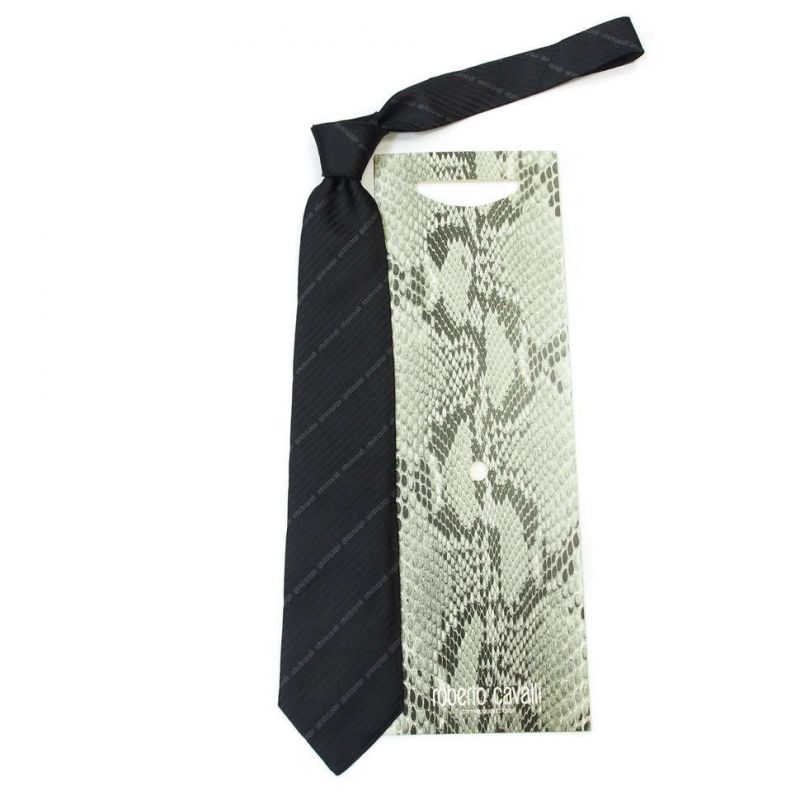 Чёрный лаконичный галстук с логотипами Roberto Cavalli