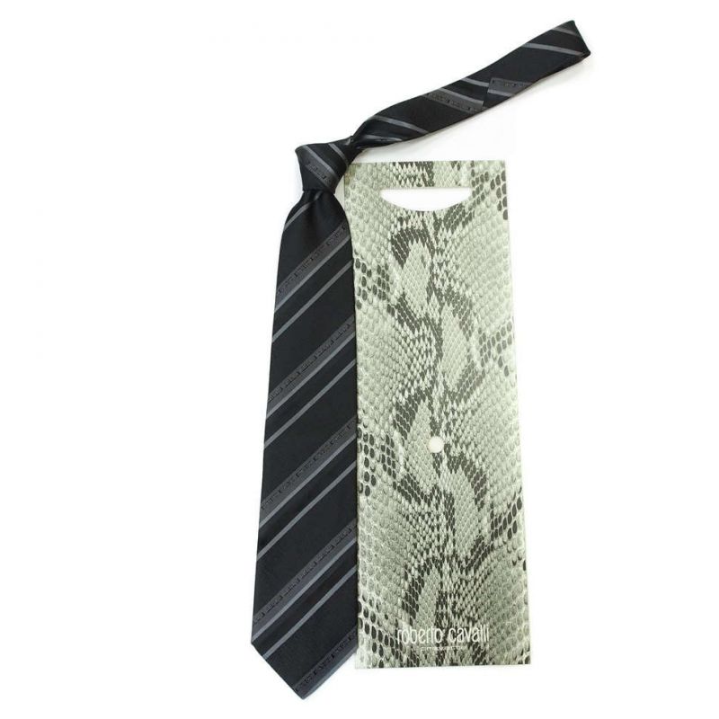 Графитовый галстук Roberto Cavalli со змеиной фактурой