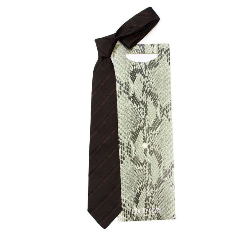 Коричневый фактурный галстук Roberto Cavalli в полоску