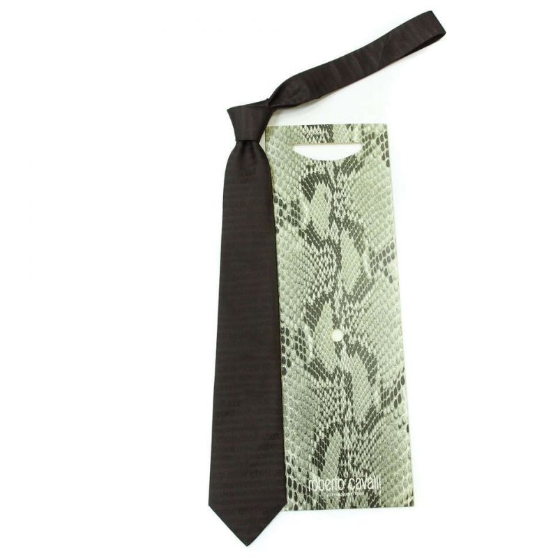 Коричневый галстук с надписями Roberto Cavalli