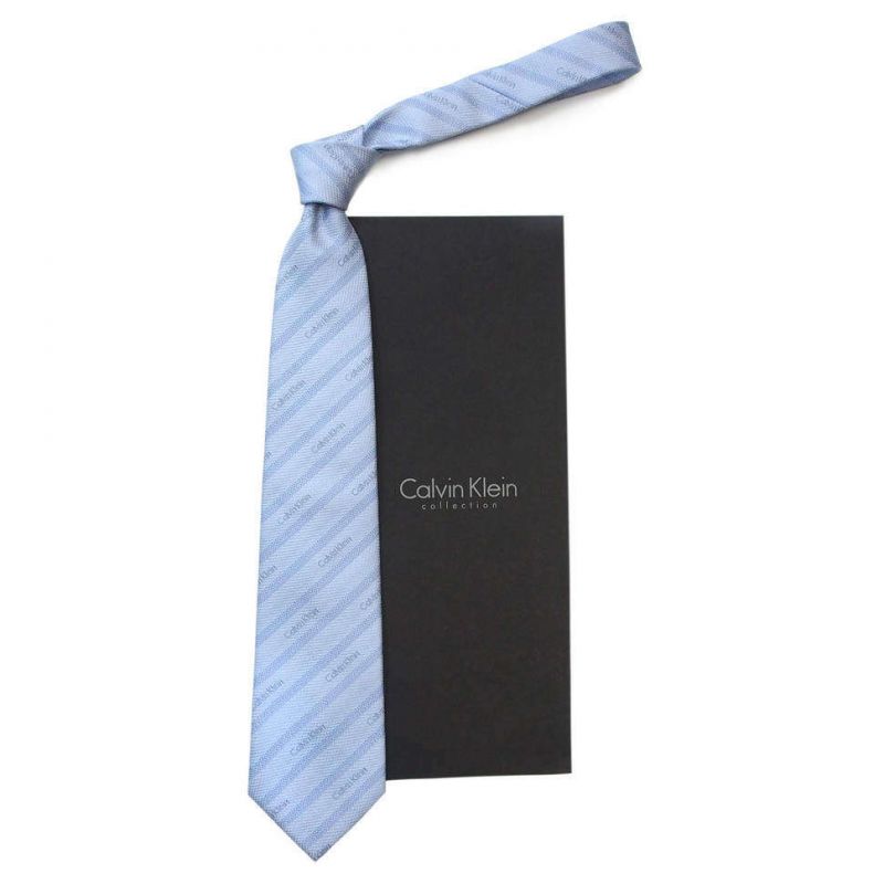 Голубой шелковый галстук Calvin Klein с логотипами