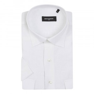 Рубашка белая с короткими рукавами , из льна, неприталенная