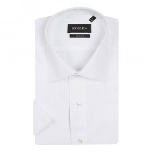 Рубашка белая в полоску, с короткими рукавами, приталенная