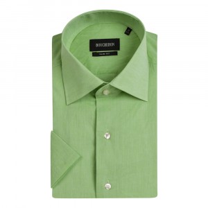 Рубашка зелёная с короткими рукавами приталенная